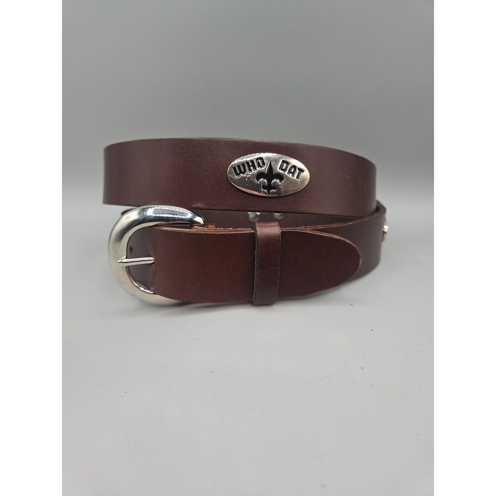 Who Dat Saints Crescent Saddle Leather 1.25" Brown Belt Handmade USA Size 38